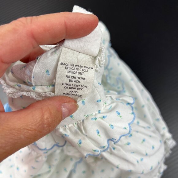 VTG Nannette Infant Girl Ruffle Romper One Piece Size L Made in USA Blue White - Picture 10 of 14